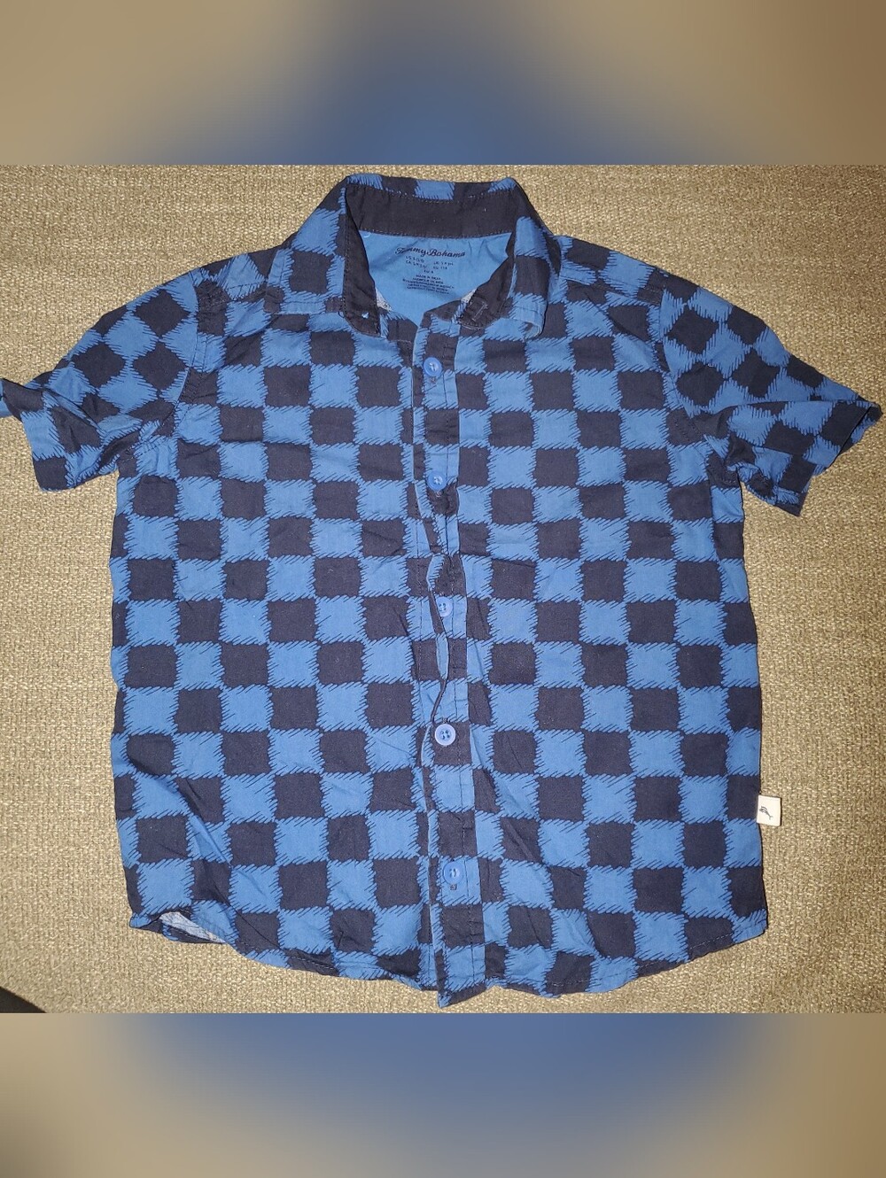 Boys Blue Checker Button Up Short-Sleeve Shirt 5/6